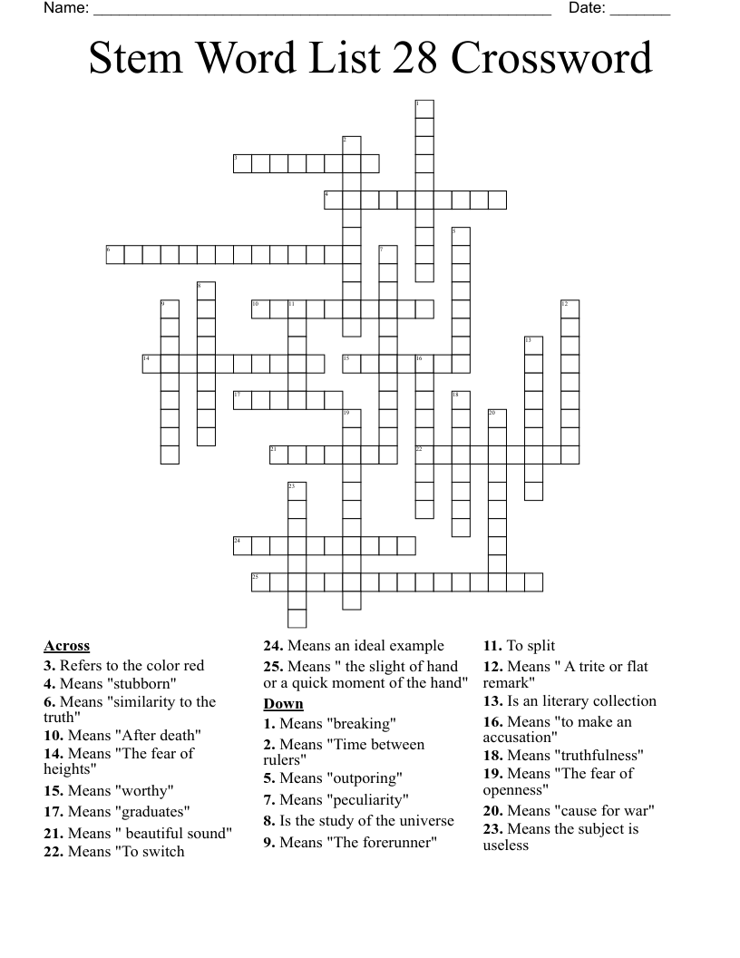 Stem Word List 28 Crossword