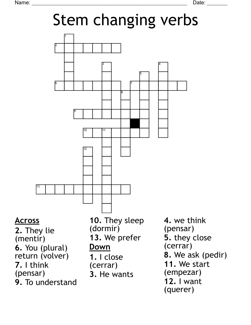 Stem changing verbs Crossword