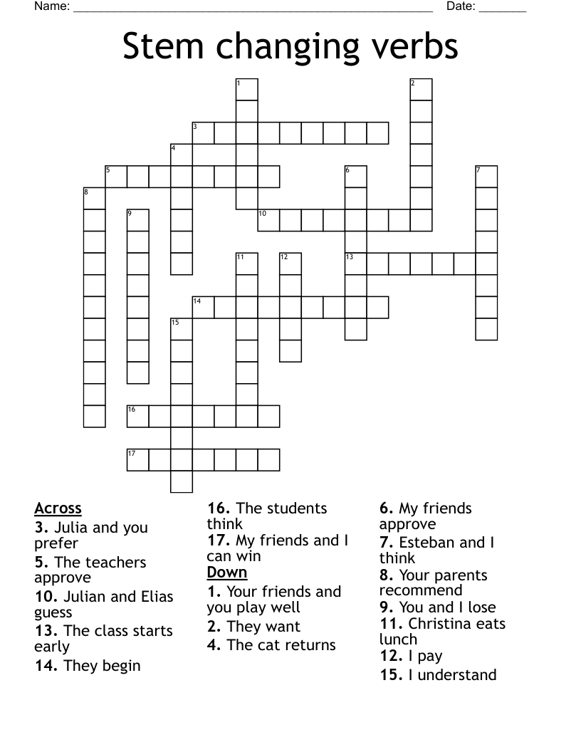 Stem changing verbs Crossword