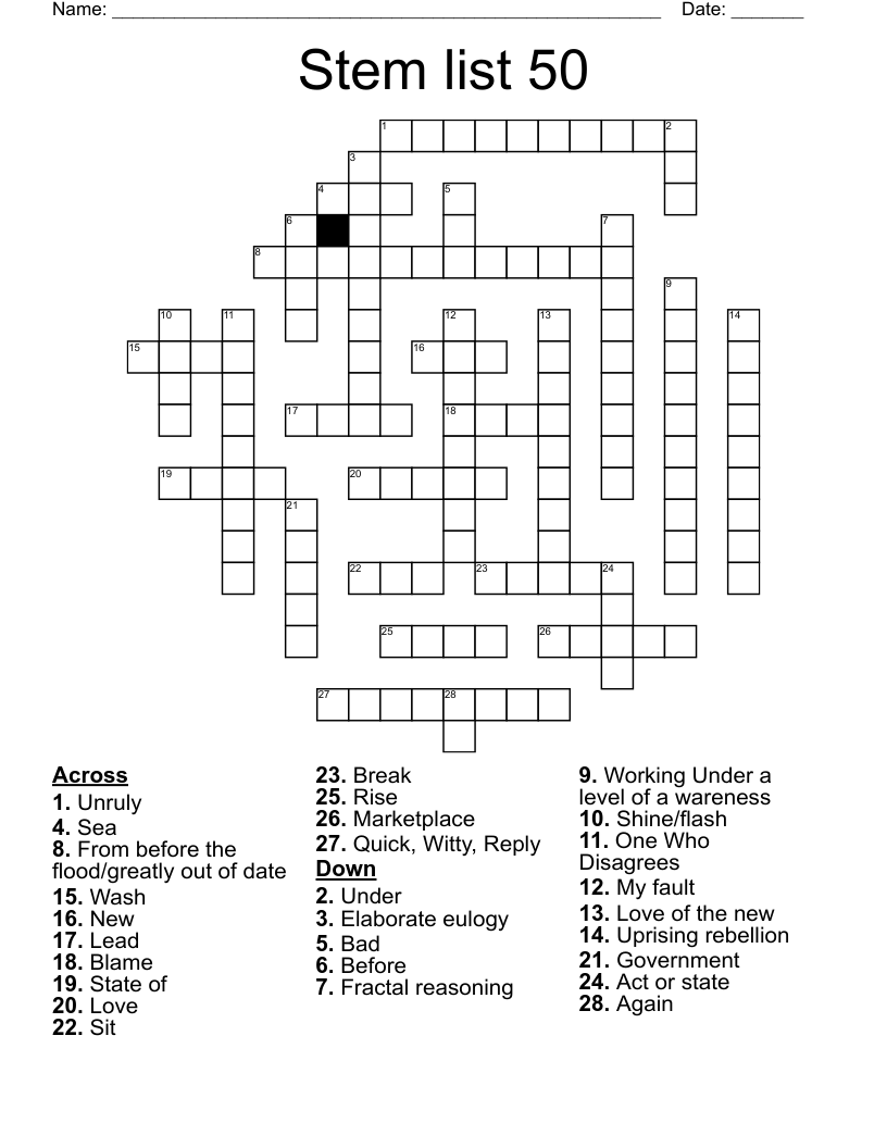 Stem list 50 Crossword