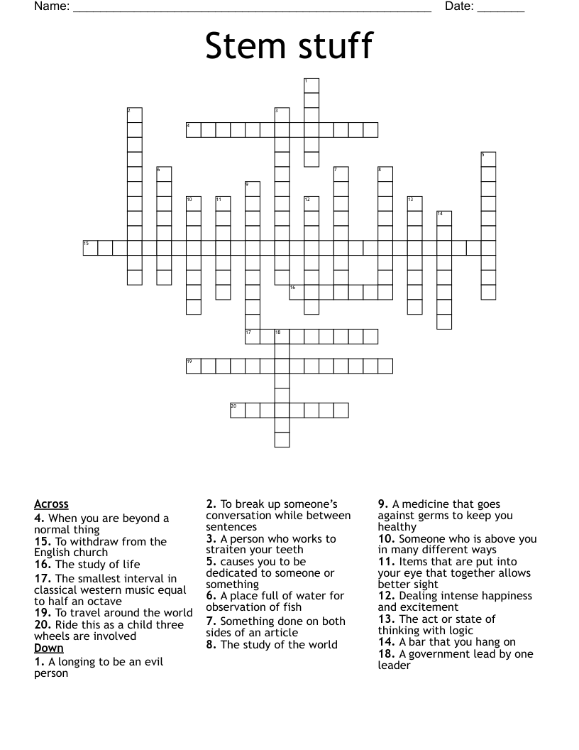 Stem stuff Crossword