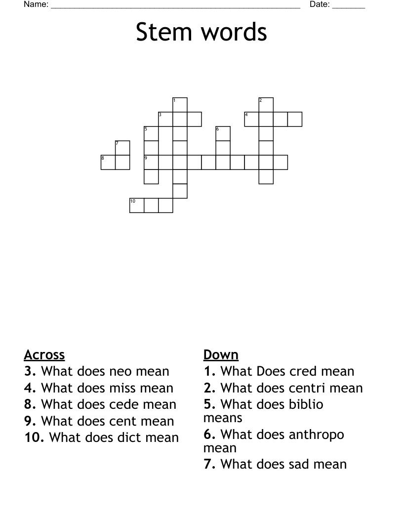 Stem words Crossword
