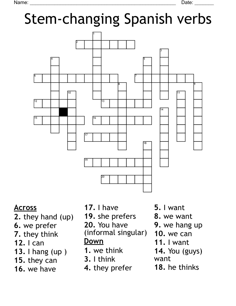 Stem-changing Spanish verbs Crossword