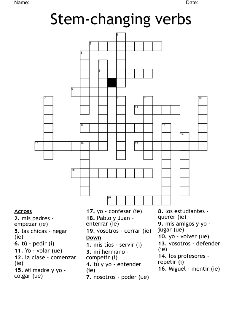 Stem-changing verbs Crossword