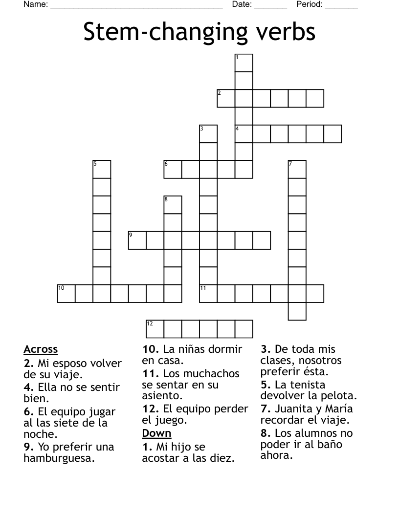 Stem-changing verbs Crossword