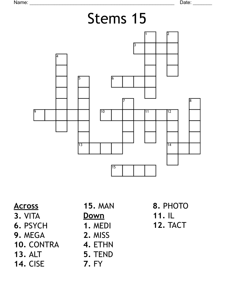 Stems 15 Crossword