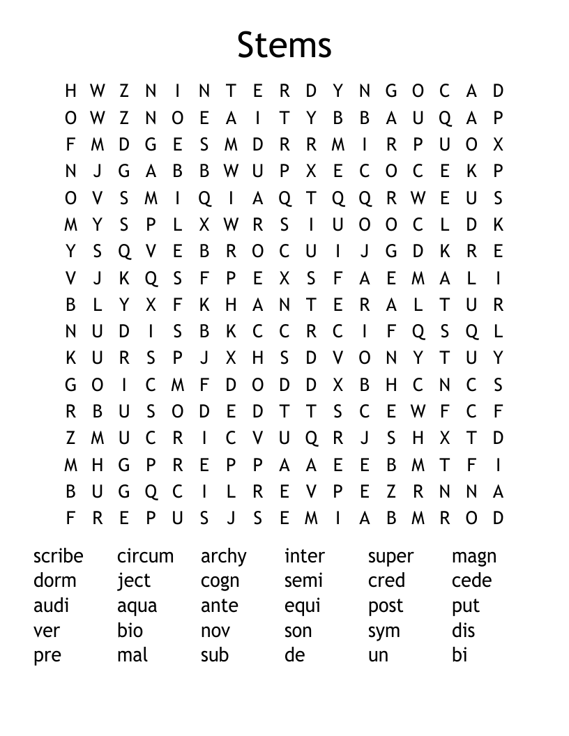 Stems Word Search