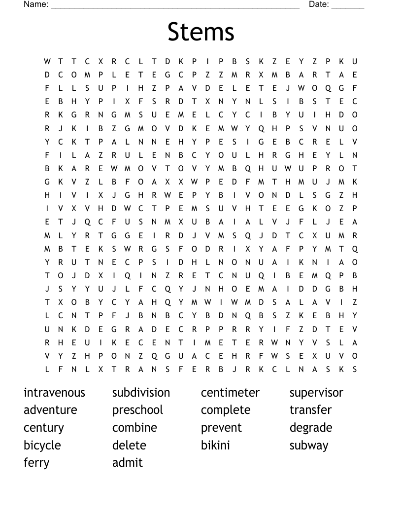 Stems Word Search