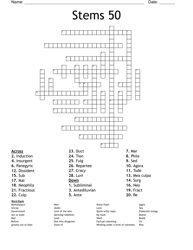 Stems 50 Crossword