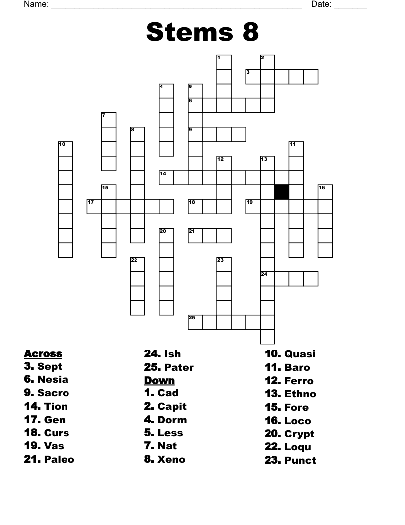 Stems 8 Crossword