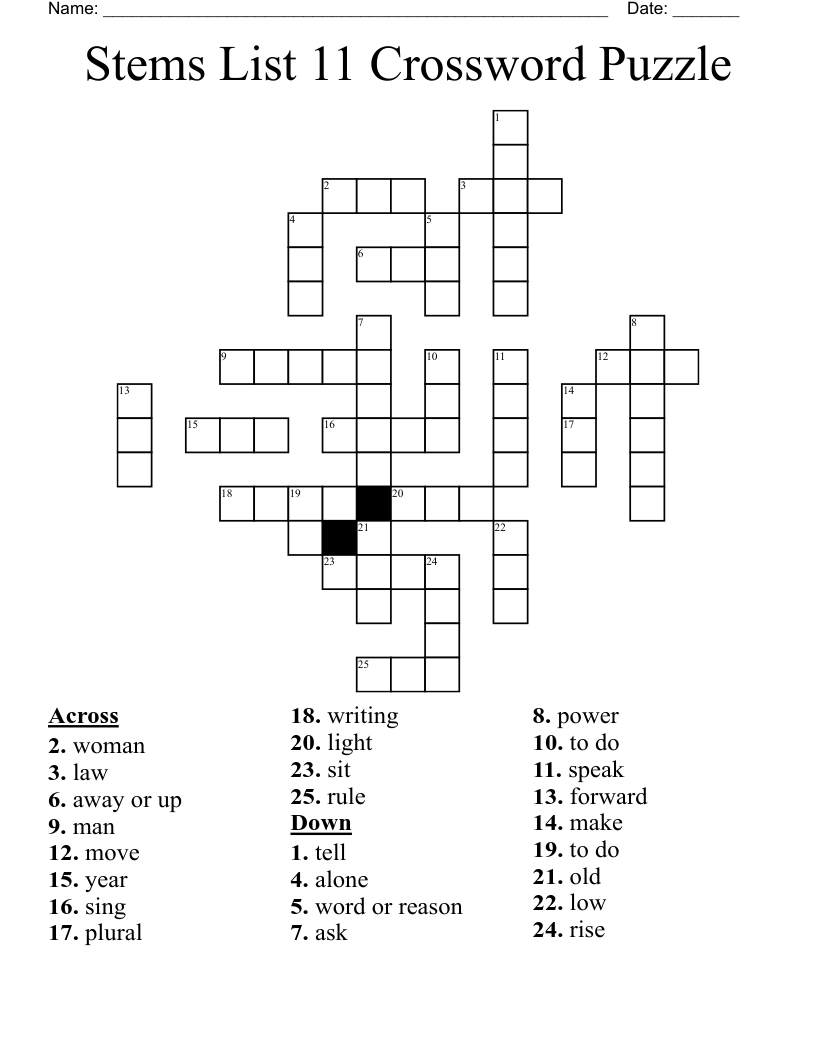 Stems List 11 Crossword Puzzle