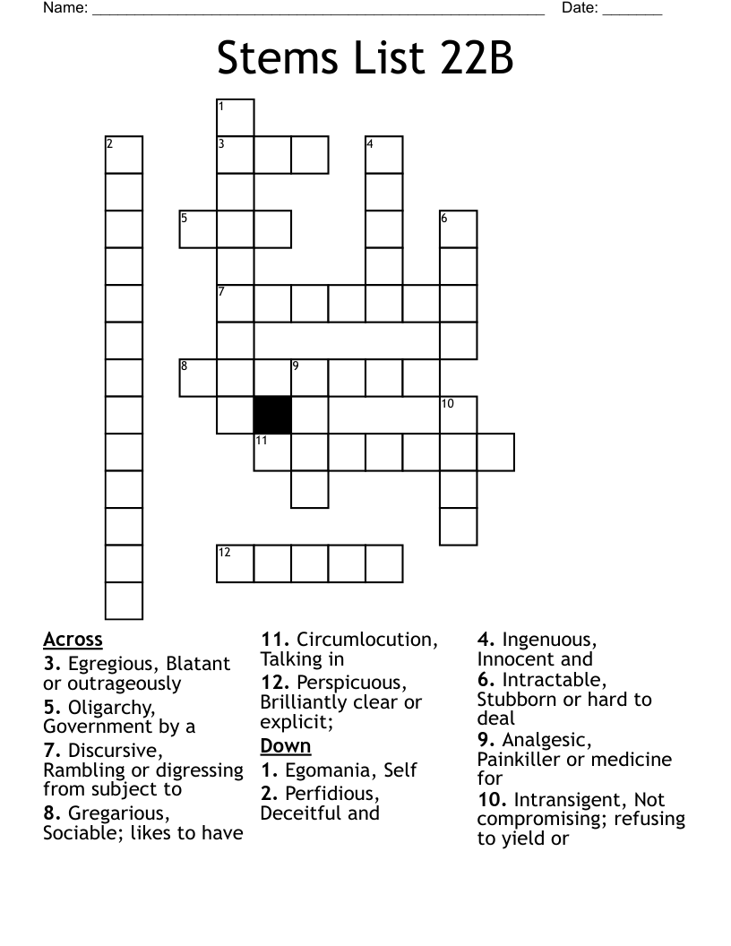 Stems List 22B Crossword