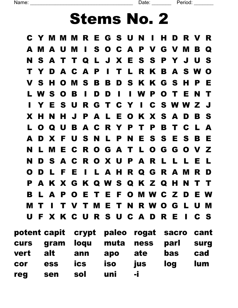 Stems No. 2 Word Search