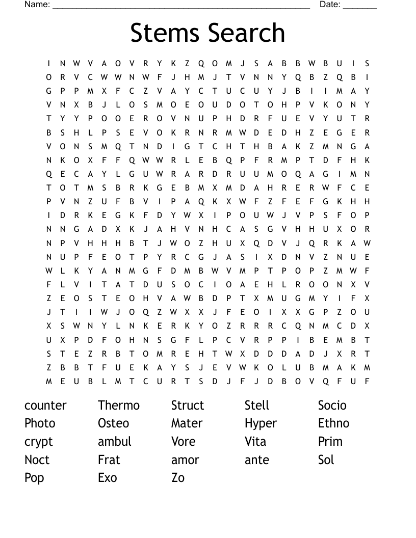 Stems Search Word Search