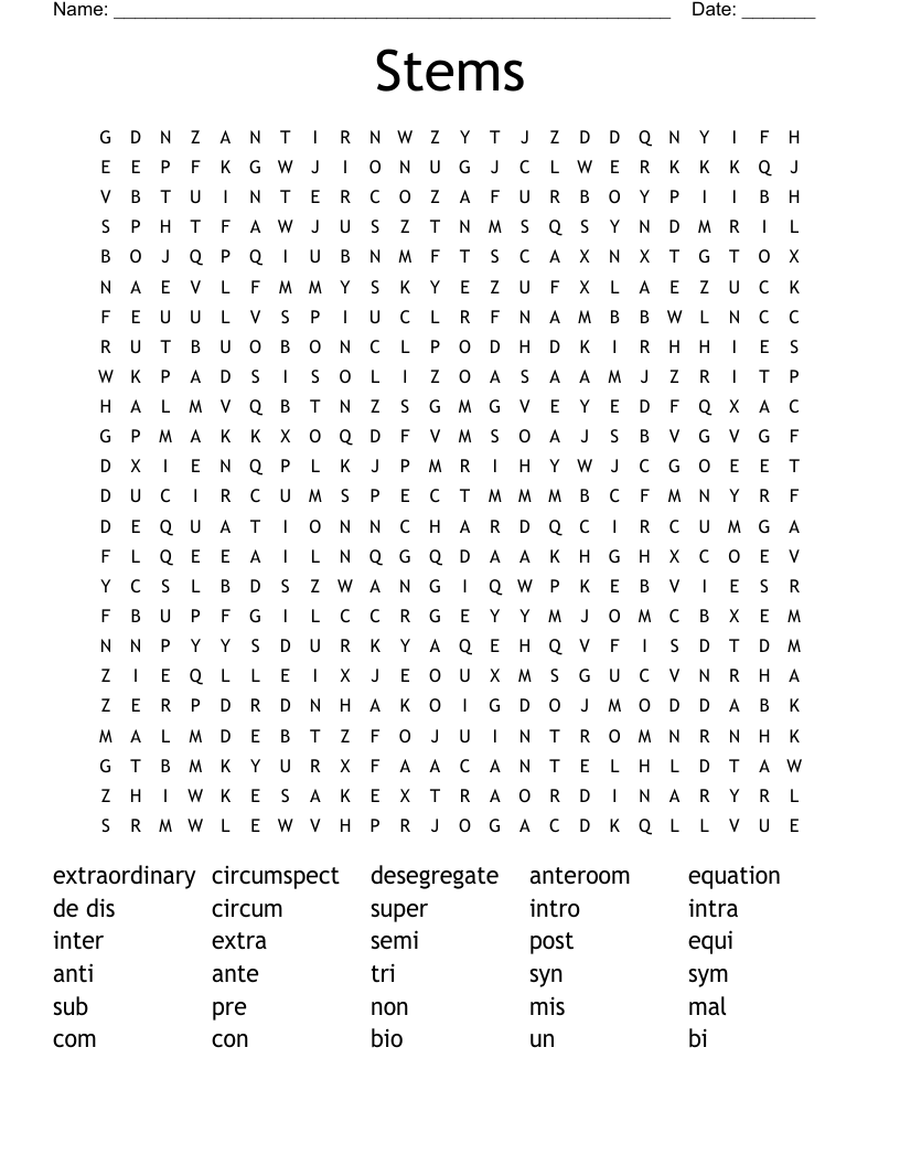 Stems  Word Search
