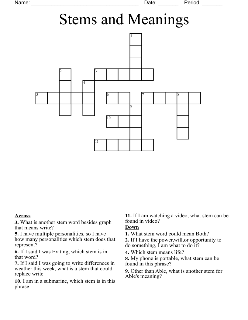 Stems and Meanings Crossword
