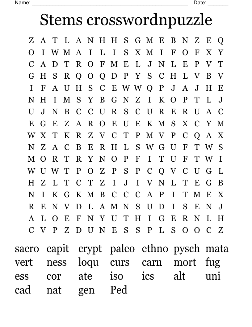 Stems crosswordnpuzzle Word Search