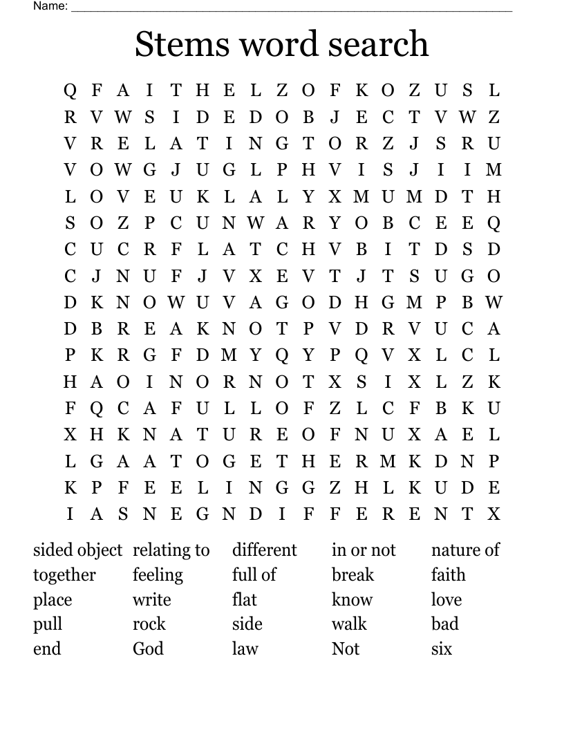 Stems word search
