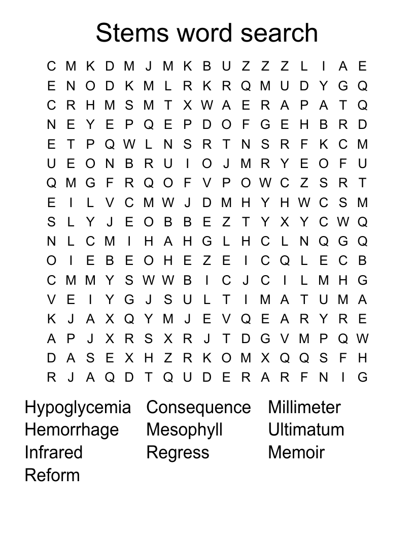 Stems word search 