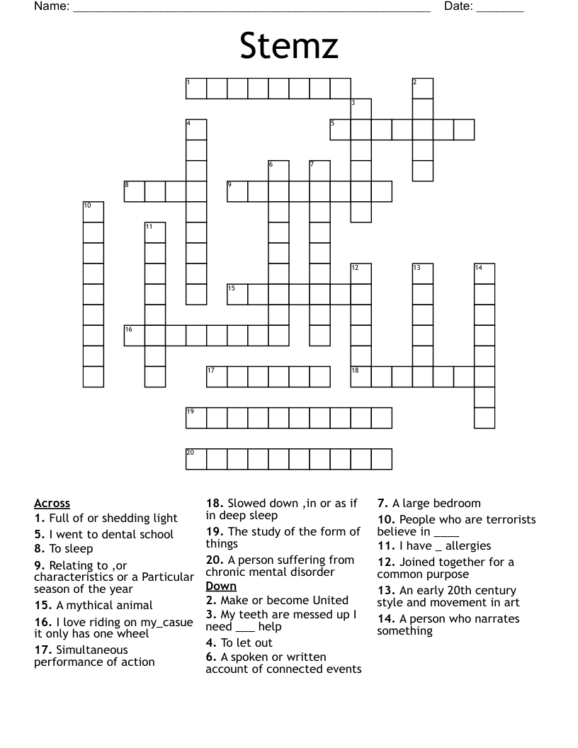Stemz  Crossword