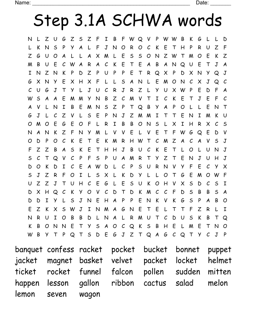 Step 3.1A SCHWA words Word Search