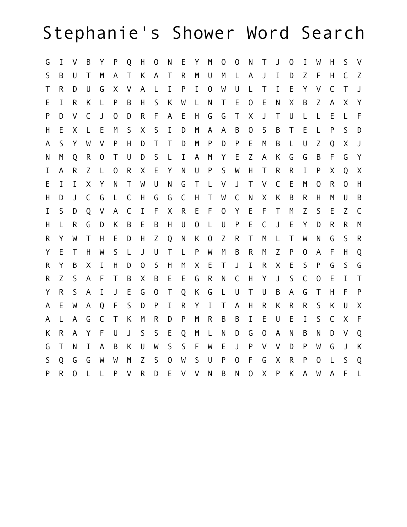 Stephanie's Shower Word Search