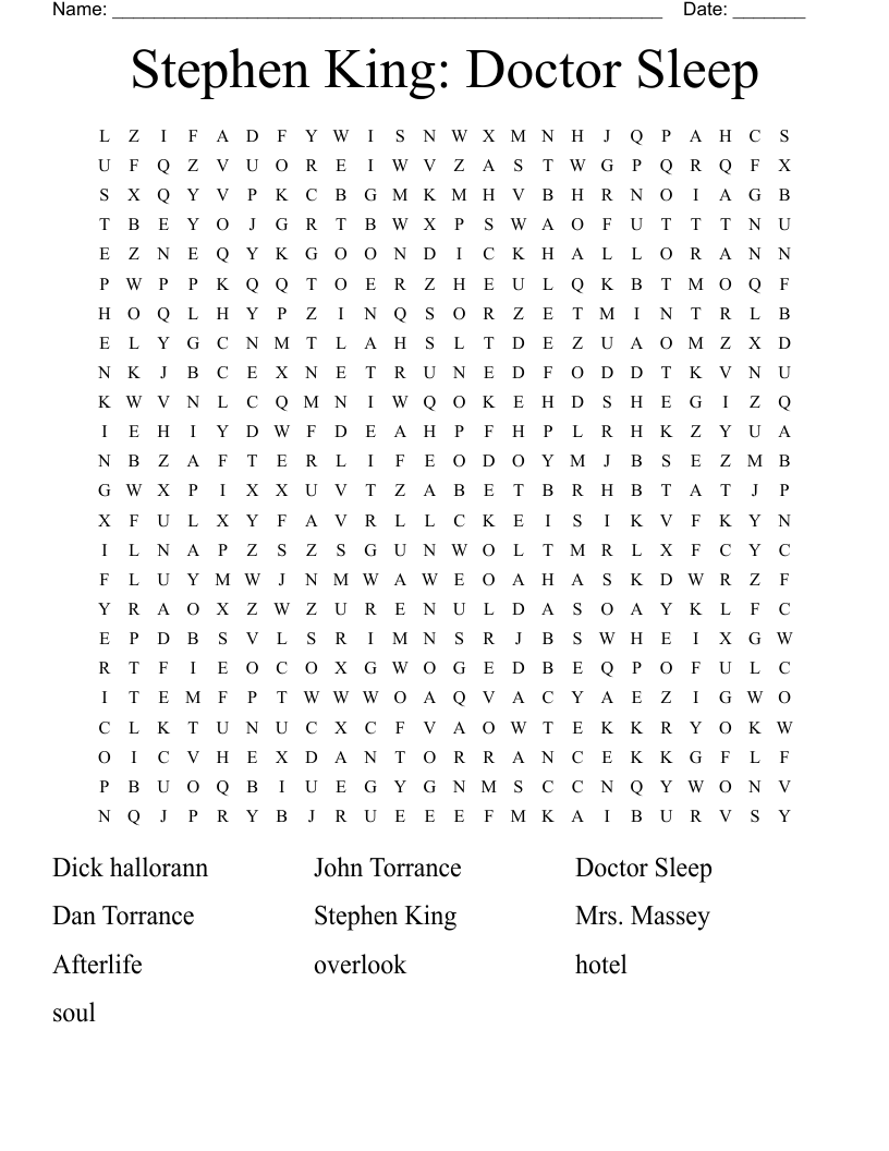 Stephen King: Doctor Sleep Word Search