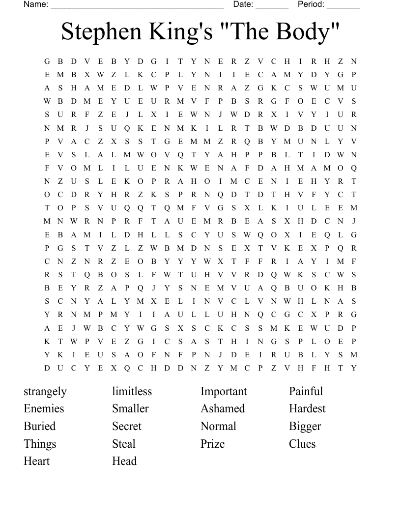 Stephen King's "The Body" Word Search