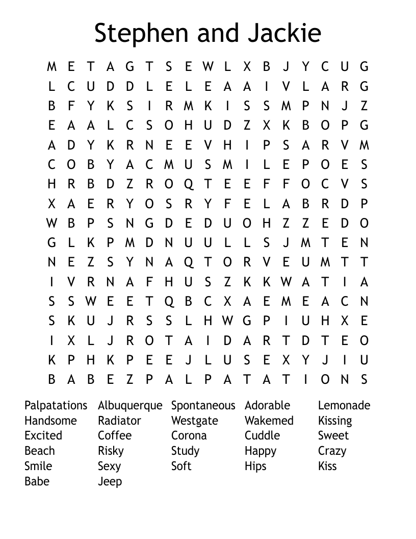 Stephen and Jackie Word Search