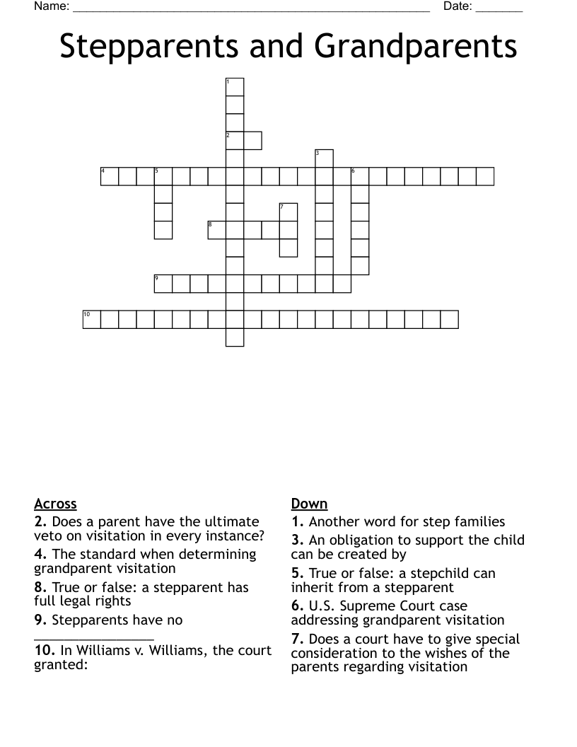 Stepparents and Grandparents Crossword