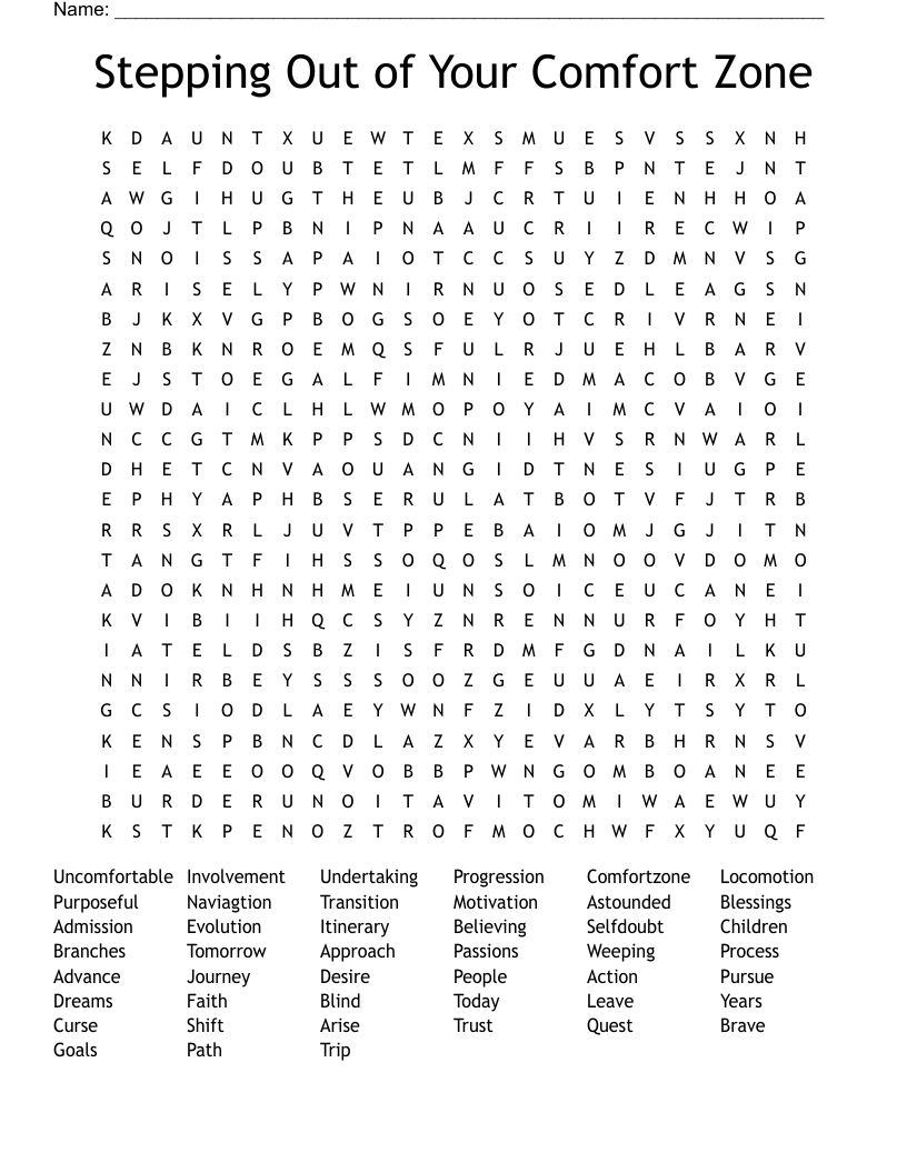 Stepping Out of Your Comfort Zone Word Search