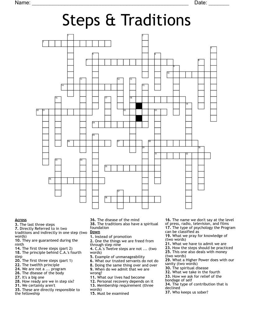 Steps & Traditions Crossword