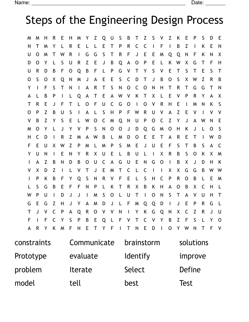 Steps of the Engineering Design Process Word Search