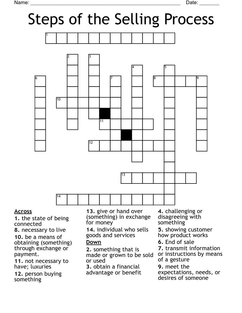 Steps of the Selling Process Crossword