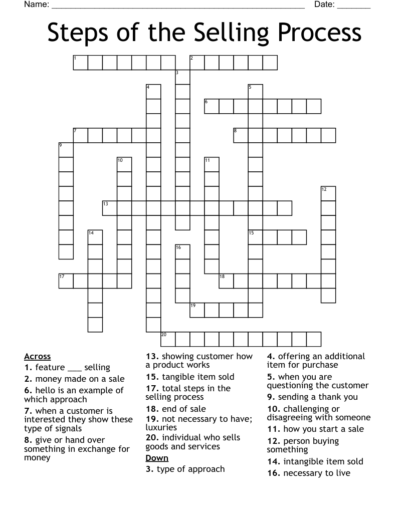 Steps of the Selling Process Crossword