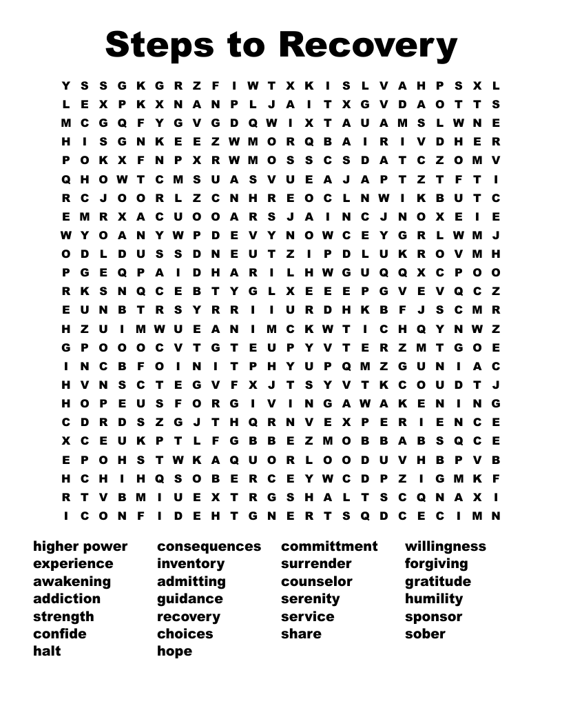 Steps to Recovery Word Search