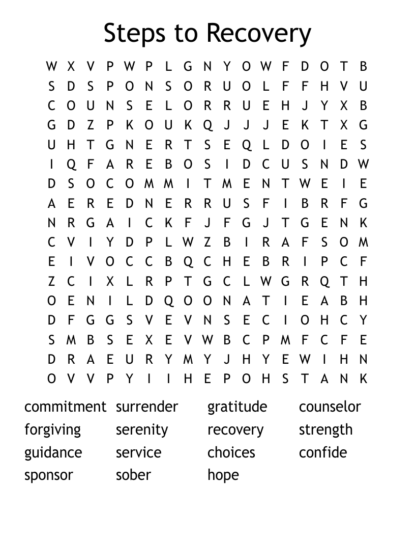 Steps to Recovery  Word Search