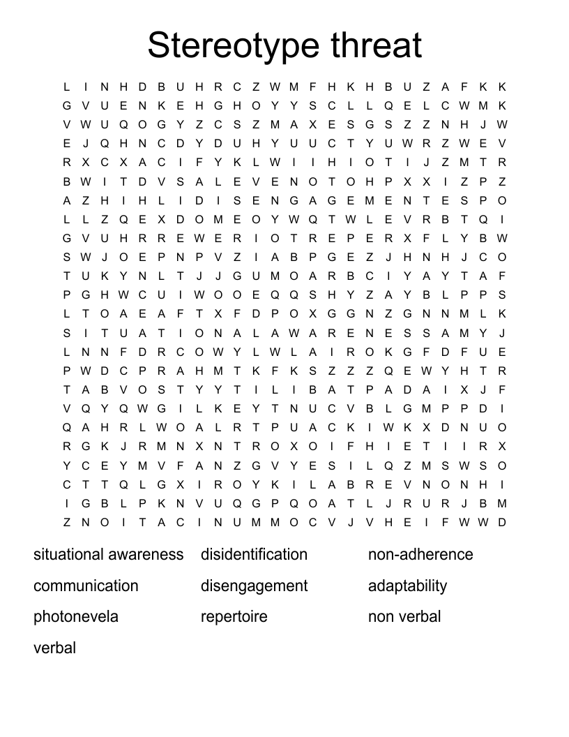 Stereotype threat Word Search
