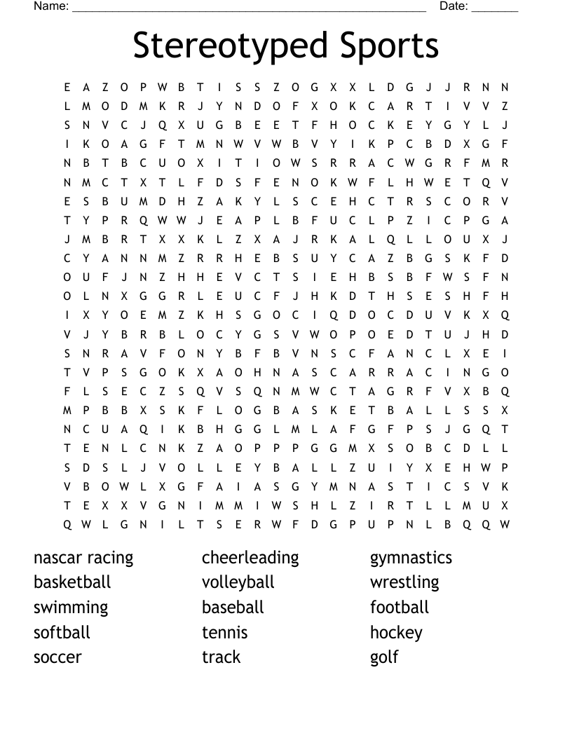 Stereotyped Sports Word Search