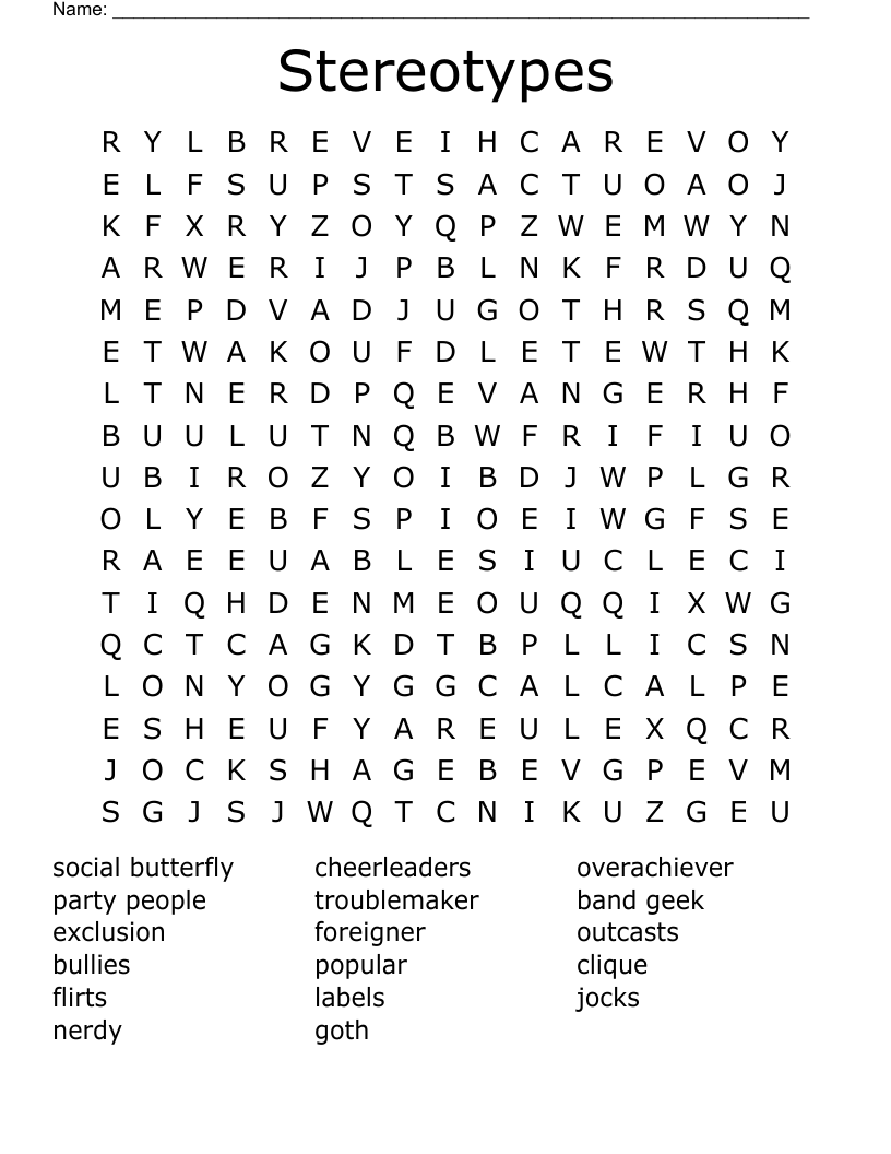 Stereotypes Word Search