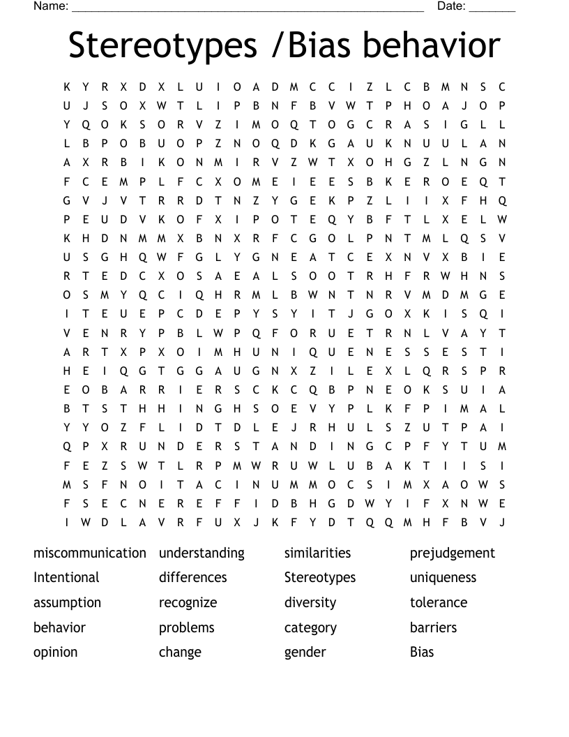Stereotypes /Bias behavior Word Search