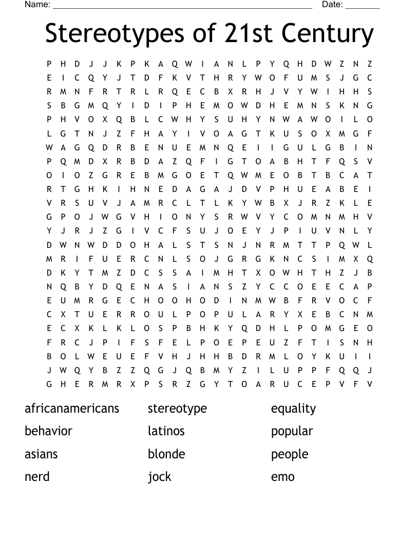 Stereotypes of 21st Century Word Search