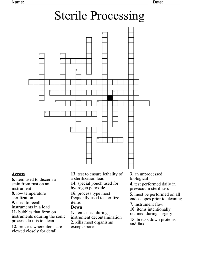 Sterile Processing Crossword