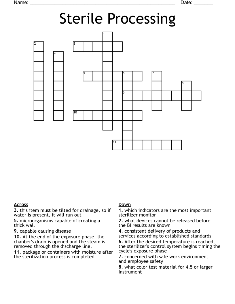 Sterile Processing Crossword