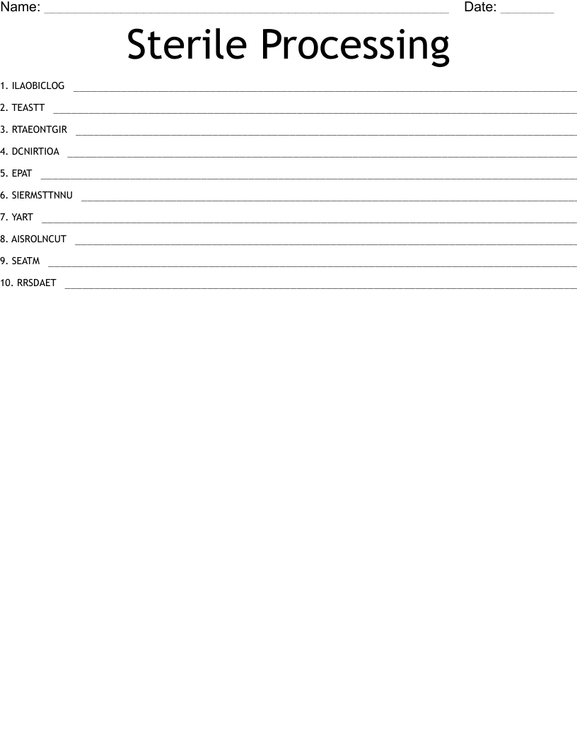 Sterile Processing Word Scramble