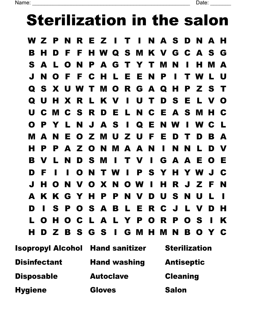 Sterilization in the salon Word Search