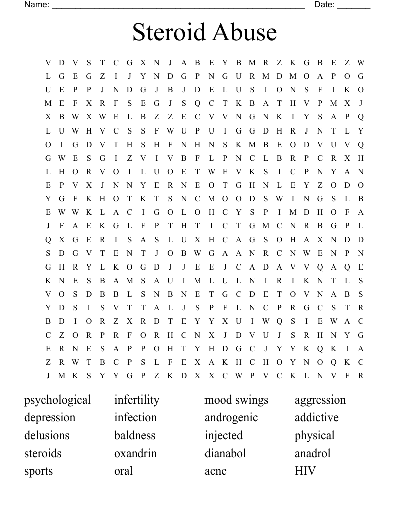 Steroid Abuse  Word Search