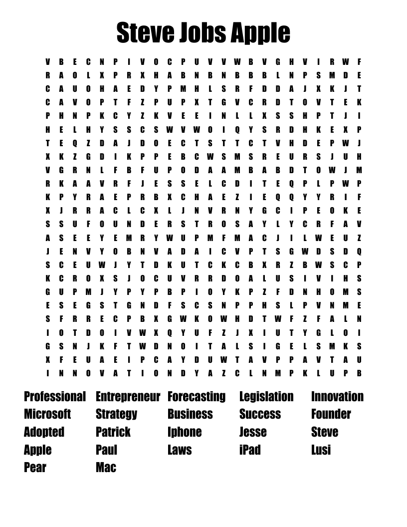 Steve Jobs Apple Word Search