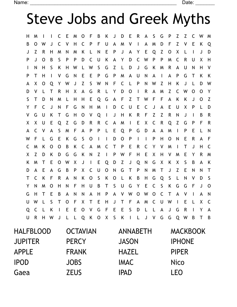 Steve Jobs and Greek Myths  Word Search