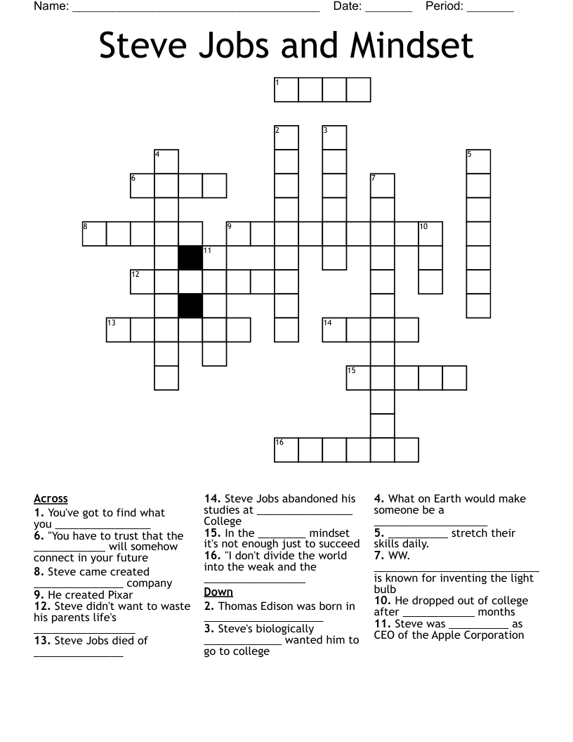 Steve Jobs and Mindset Crossword